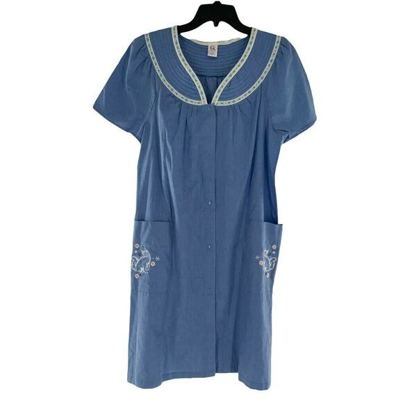 GS House Dress Womens Sz Medium Short Sleeve Snap Button Lightweight Duster Mumu - Picture 4 of 10